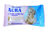 Салфетки влажные AURA, для детей, 15шт